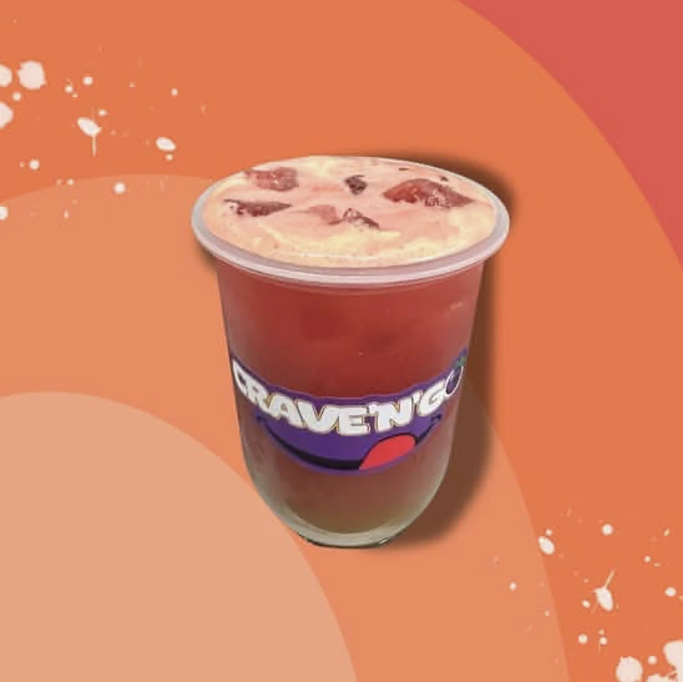 Crave N Go cup of fresh watermelon juice with foam and ice