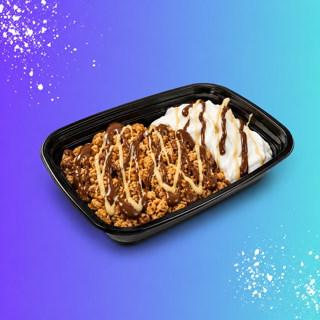 Warm scoopable cookie dough served with a scoop of vanilla ice cream