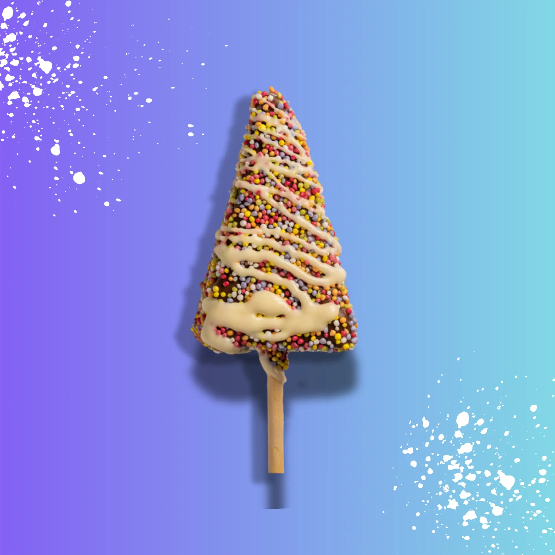 White-chocolate cheesecake stick dipped in Nutella and finished with rainbow sprinkles