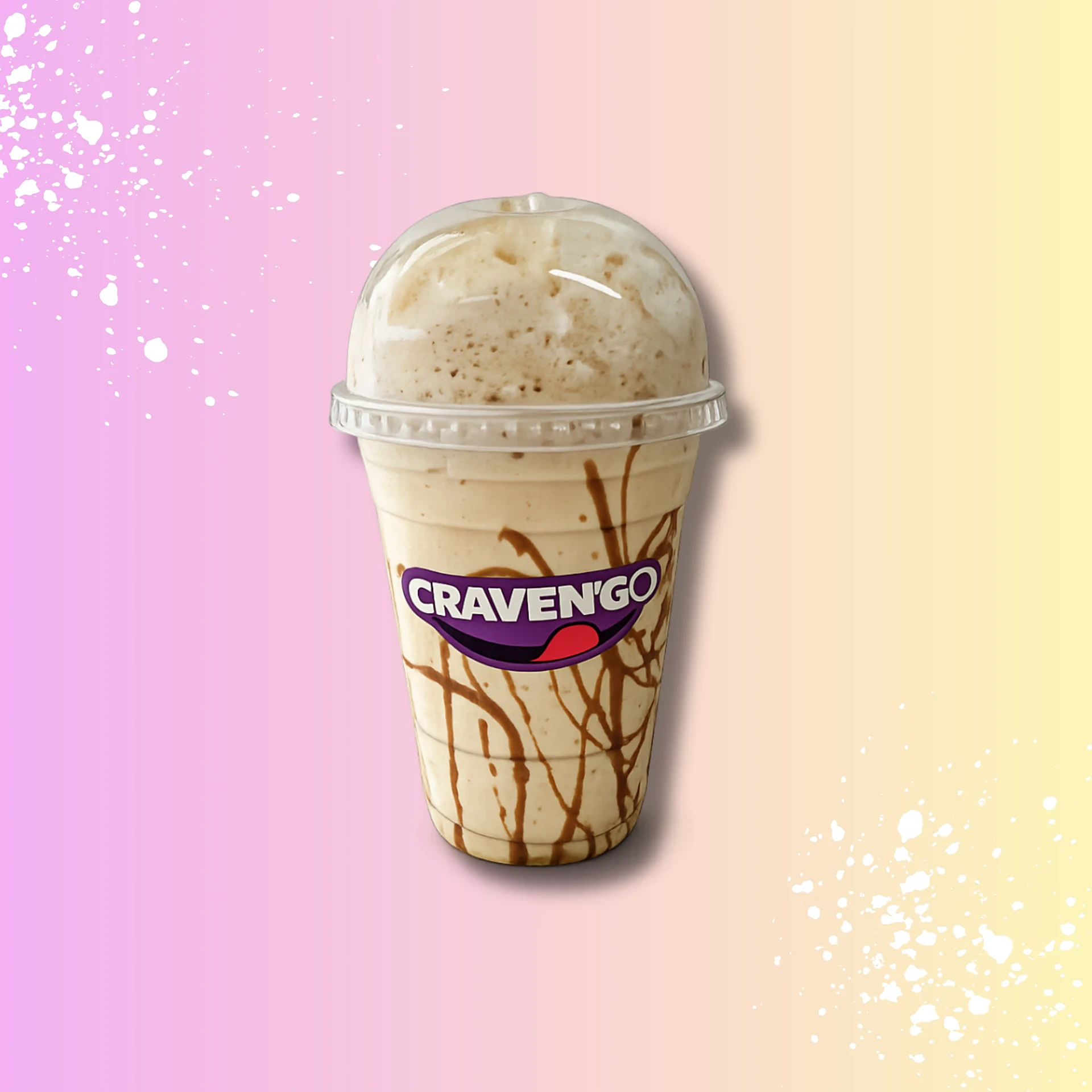 Golden Gaytime milkshake in a Crave N Go cup with Biscoff drizzle down the sides