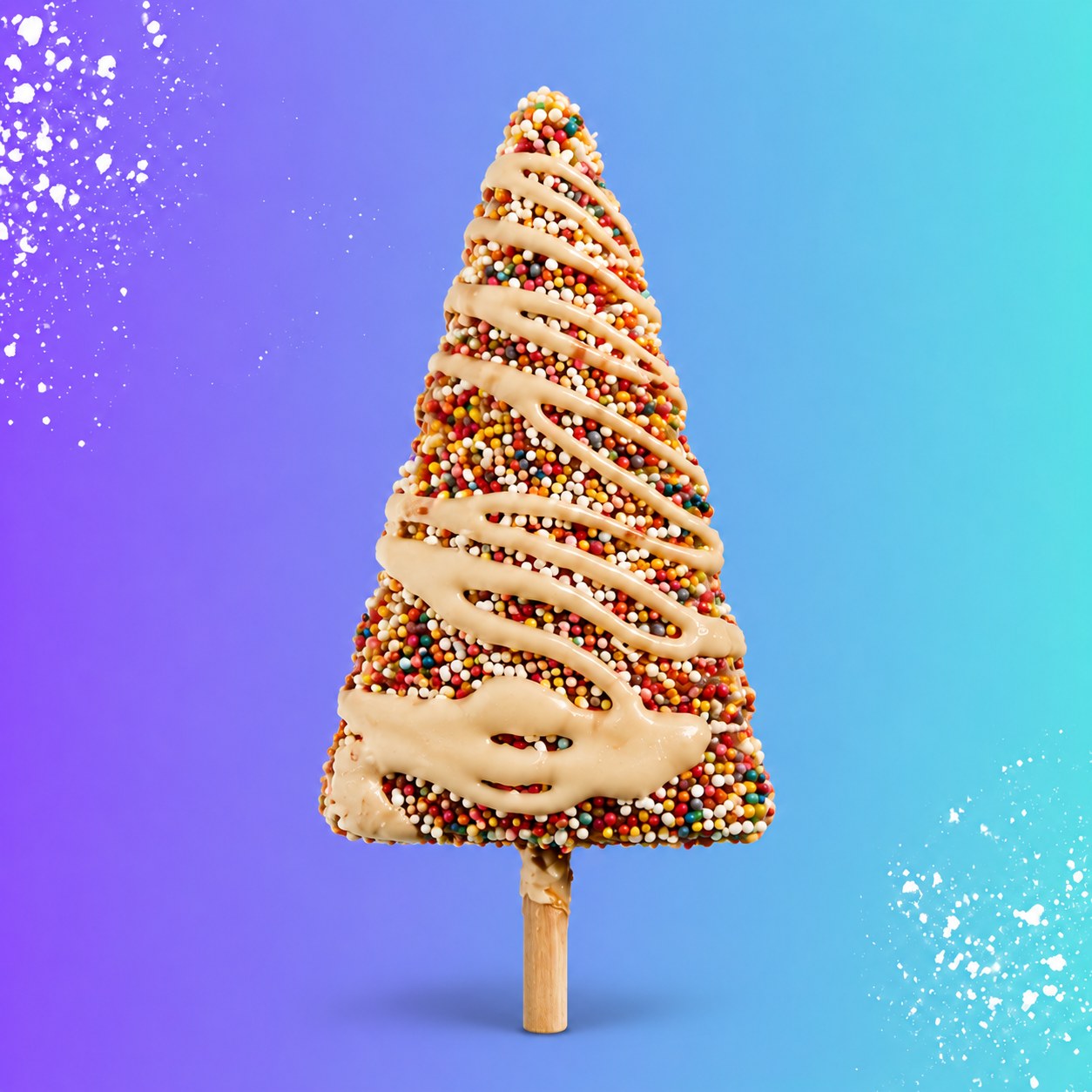 White-chocolate cheesecake stick dipped in Nutella and finished with rainbow sprinkles